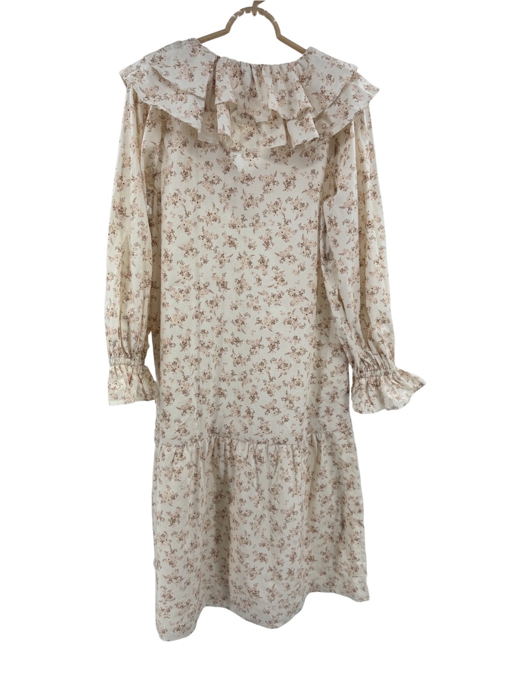 Who What Wear Cream Floral Ruffle Midi Dress cottage coquette M neutral boho - Picture 2 of 12